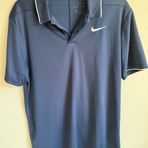 Men’s M Navy Nike Dri- Fit Short Sleeve Athletic, Travel, Lightweight Polo Shirt